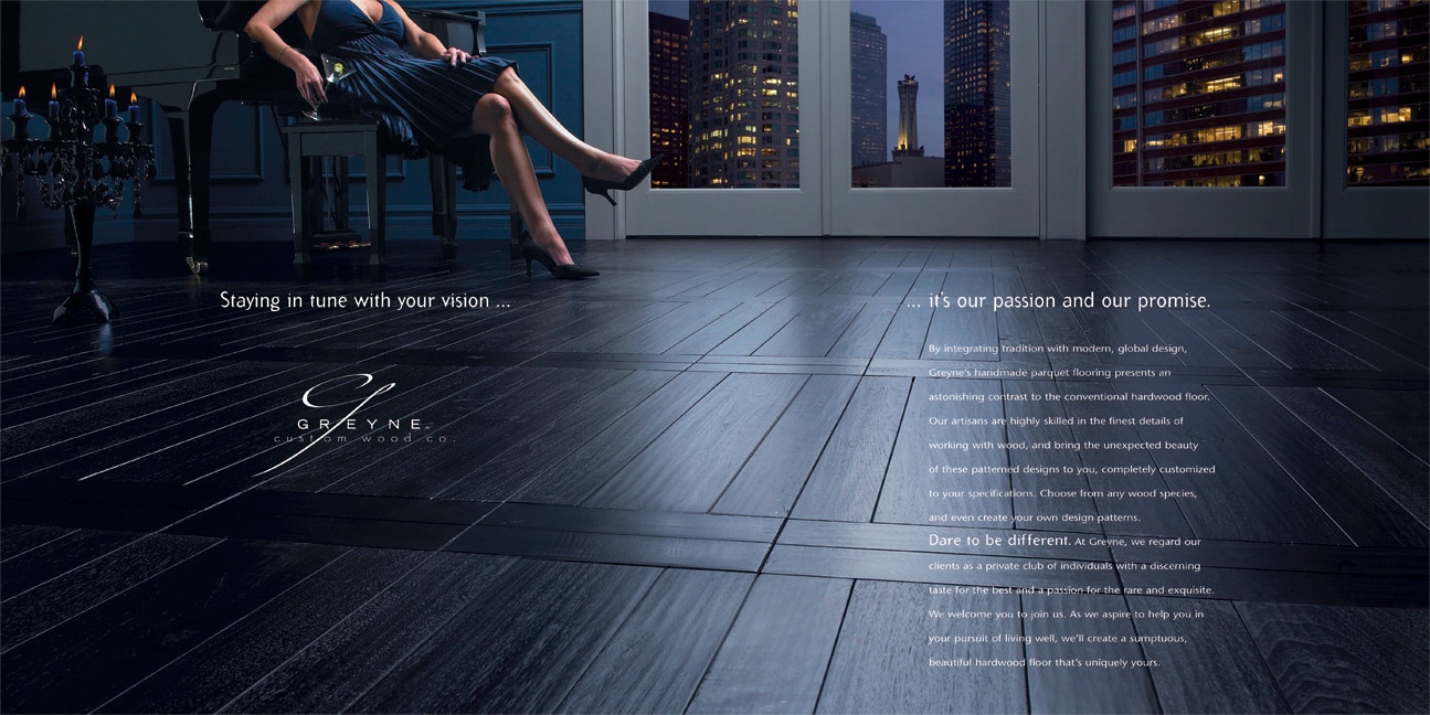 Advertising photography of Greyne Custom hardwood flooring with high heels