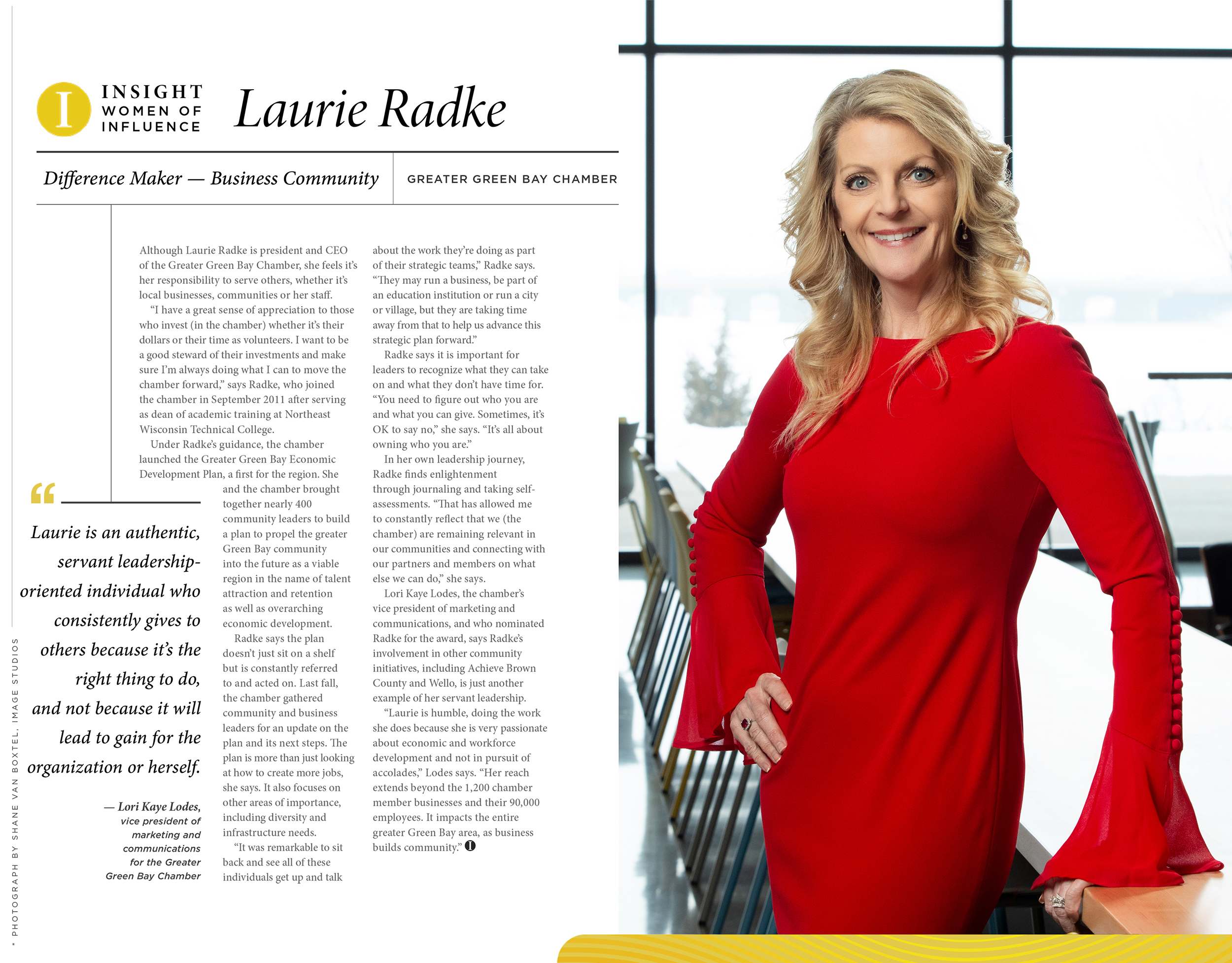 Editorial Photography for feature story of Laurie Radke for Insight Women of Influence Awards