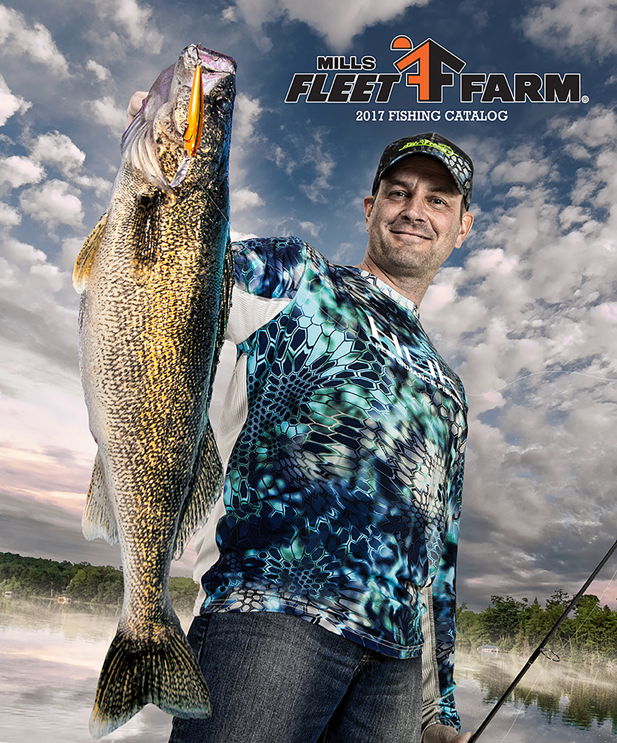 Man holding a fish for the Mills Fleet Farm Fishing Catalog Cover Image Photography