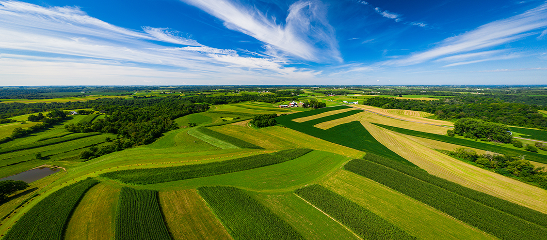 Drone photography of a farm field and horizon
