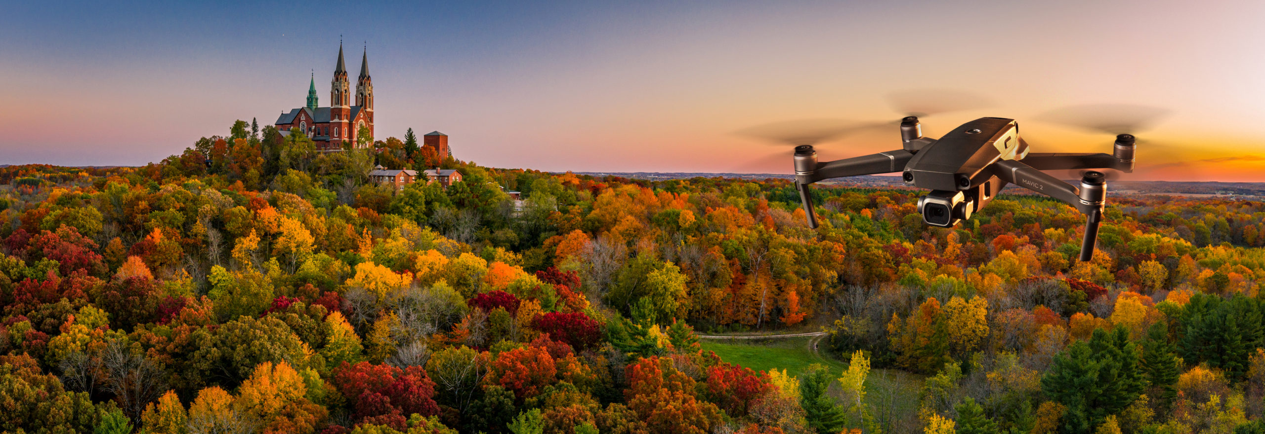 Drone Flying in Fall Panoramic Photography